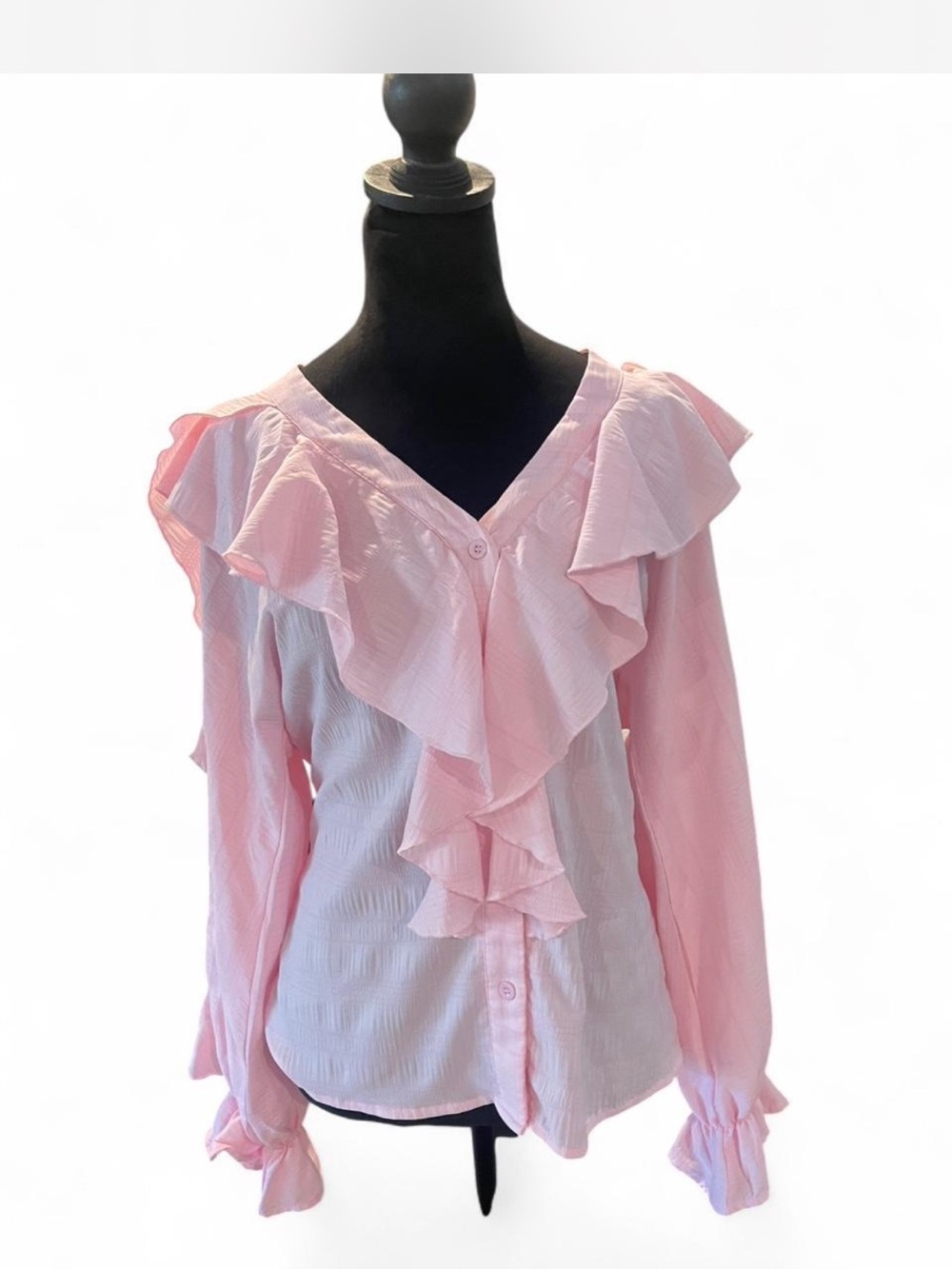 chic Light Pink Ruffle V-Neck Blouse